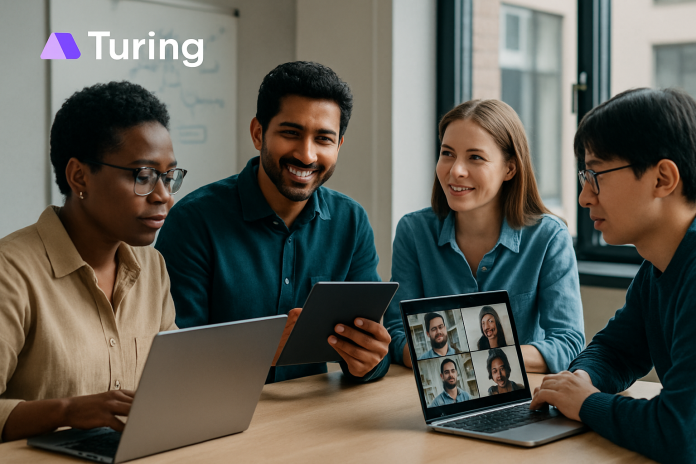 Turing's diverse remote engineering team working together